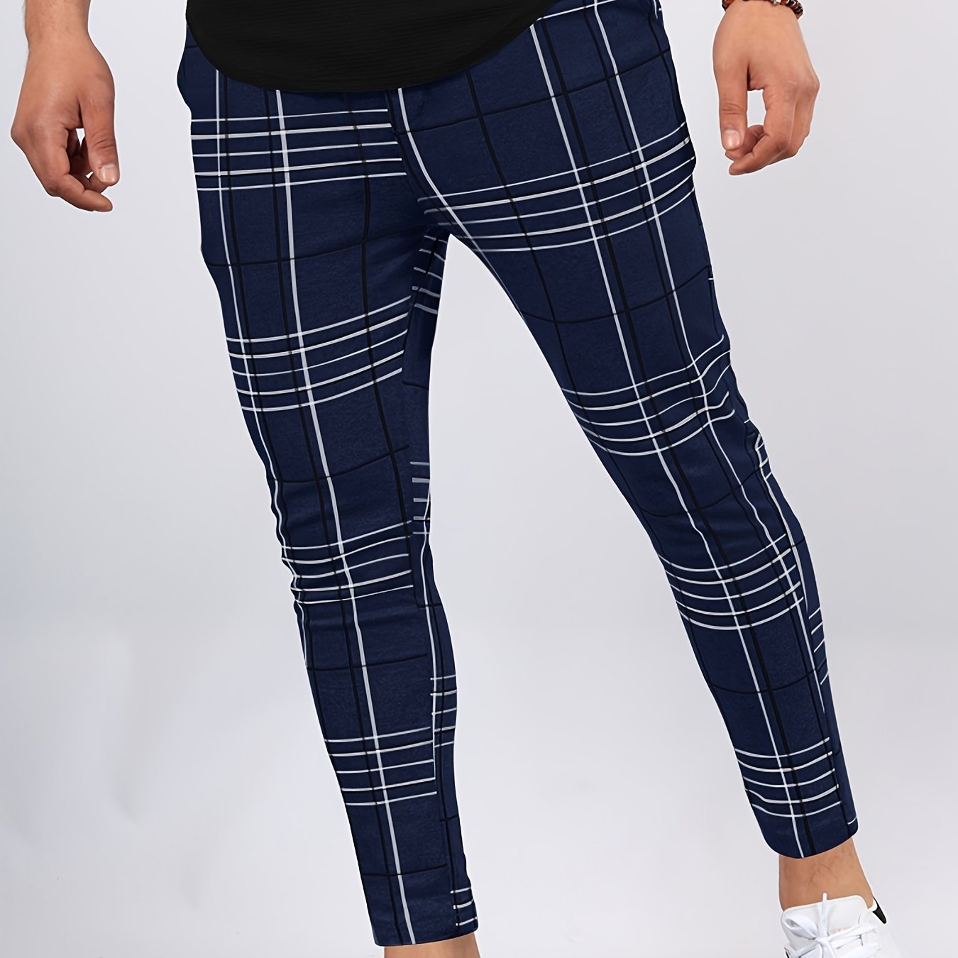 Men's Plaid Print Slim Fit Pants for Autumn/Spring