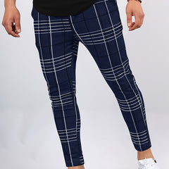 Men's Plaid Print Slim Fit Pants for Autumn/Spring