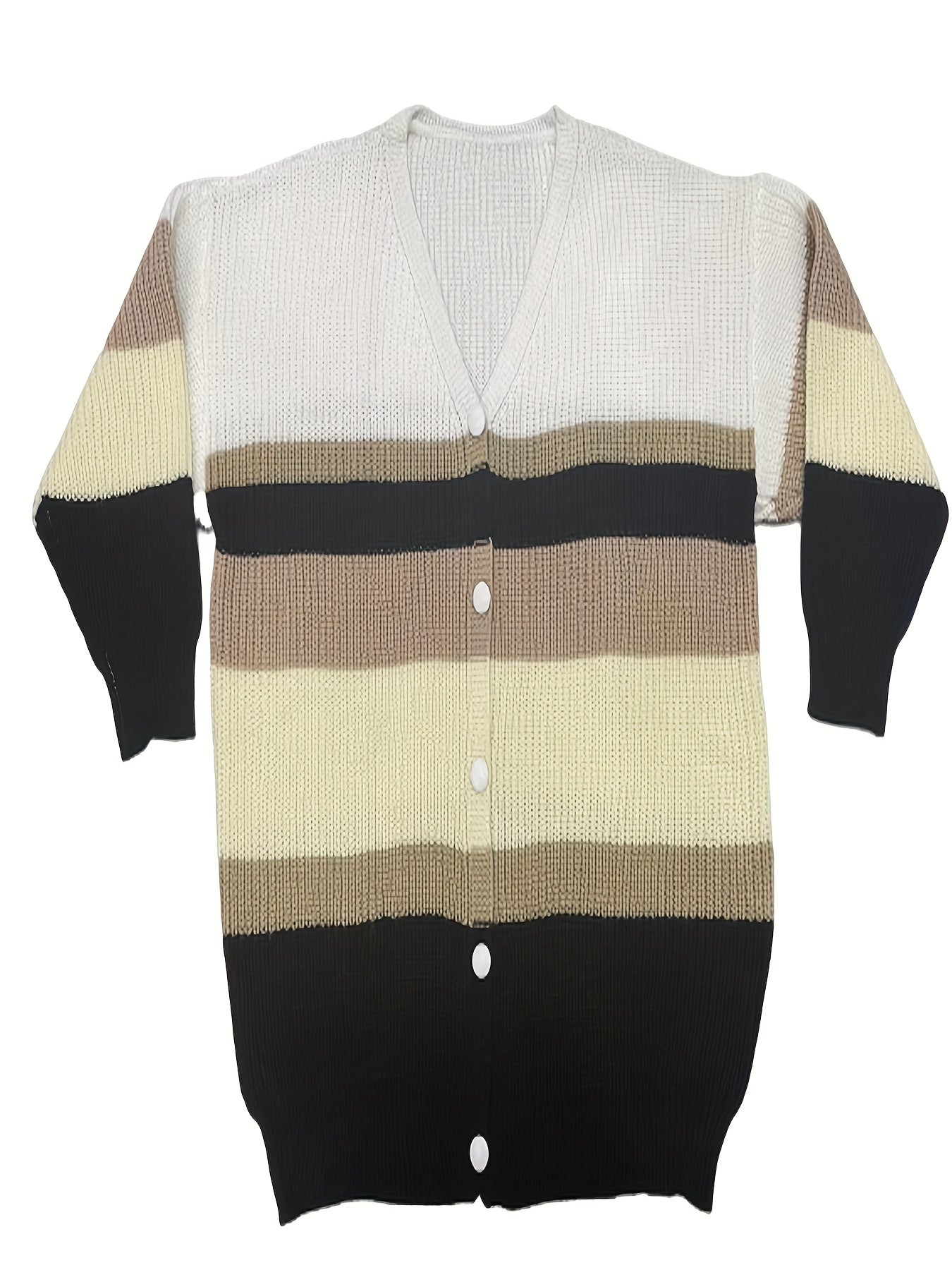 Colorblock Button Up V Neck Sweater Coat