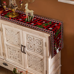 Red Checkered Christmas Table Runner Linen Winter Holiday Farmhouse Style Dining