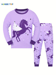 Unicorn Print Pajama Set Long Sleeve Top & Pants