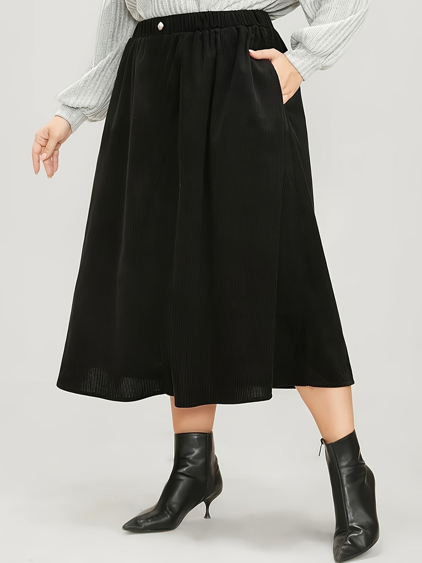 Corduroy Button Detail Maxi Skirt