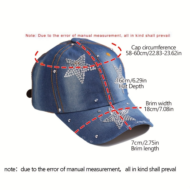 Denim Rhinestone Baseball Cap Y2K Bling Hat Hip Hop Sports Golf Hats