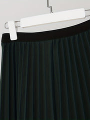 Elastic Waist Pleated Midi Skirt for Women