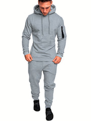 2pcs Men's Running Outfits Hooded Stretch Tops With Pants
