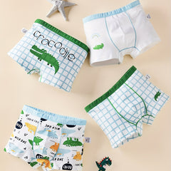 4pcs Boys Crocodile Plaid Boxer Briefs Soft Comfortable Kids Clothes