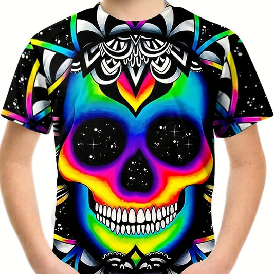 Kids Skull Graphic Tee Colorful Casual T-shirt