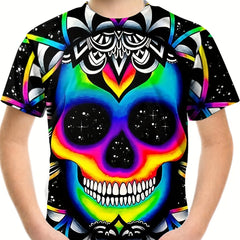 Kids Skull Graphic Tee Colorful Casual T-shirt
