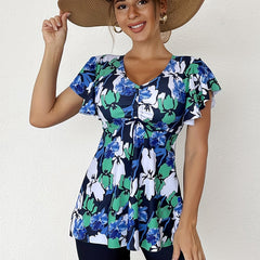 Ruffle Tankini Set V Neck Tie Front Swimsuit