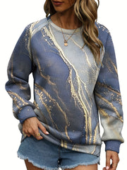 Marble Print Pullover Sweatshirt for Fall & Winter