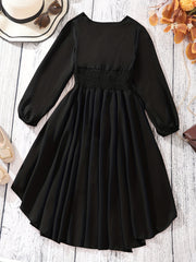 Girls V-neck High Low Long Sleeve Blouse Longline Peplum Top