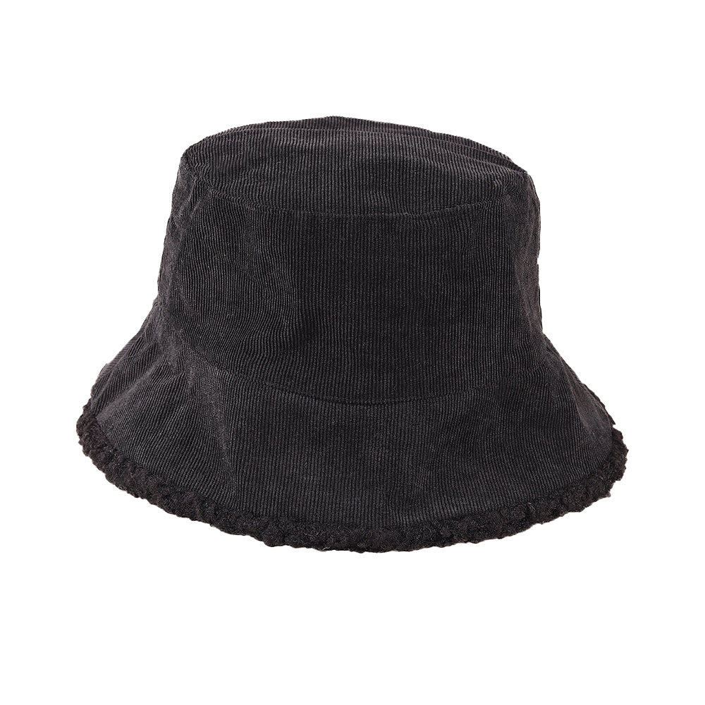 Warm Lamb Wool Bucket Hat Fleece Corduroy Flat Top 4 Colors