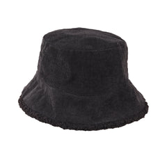 Warm Lamb Wool Bucket Hat Fleece Corduroy Flat Top 4 Colors
