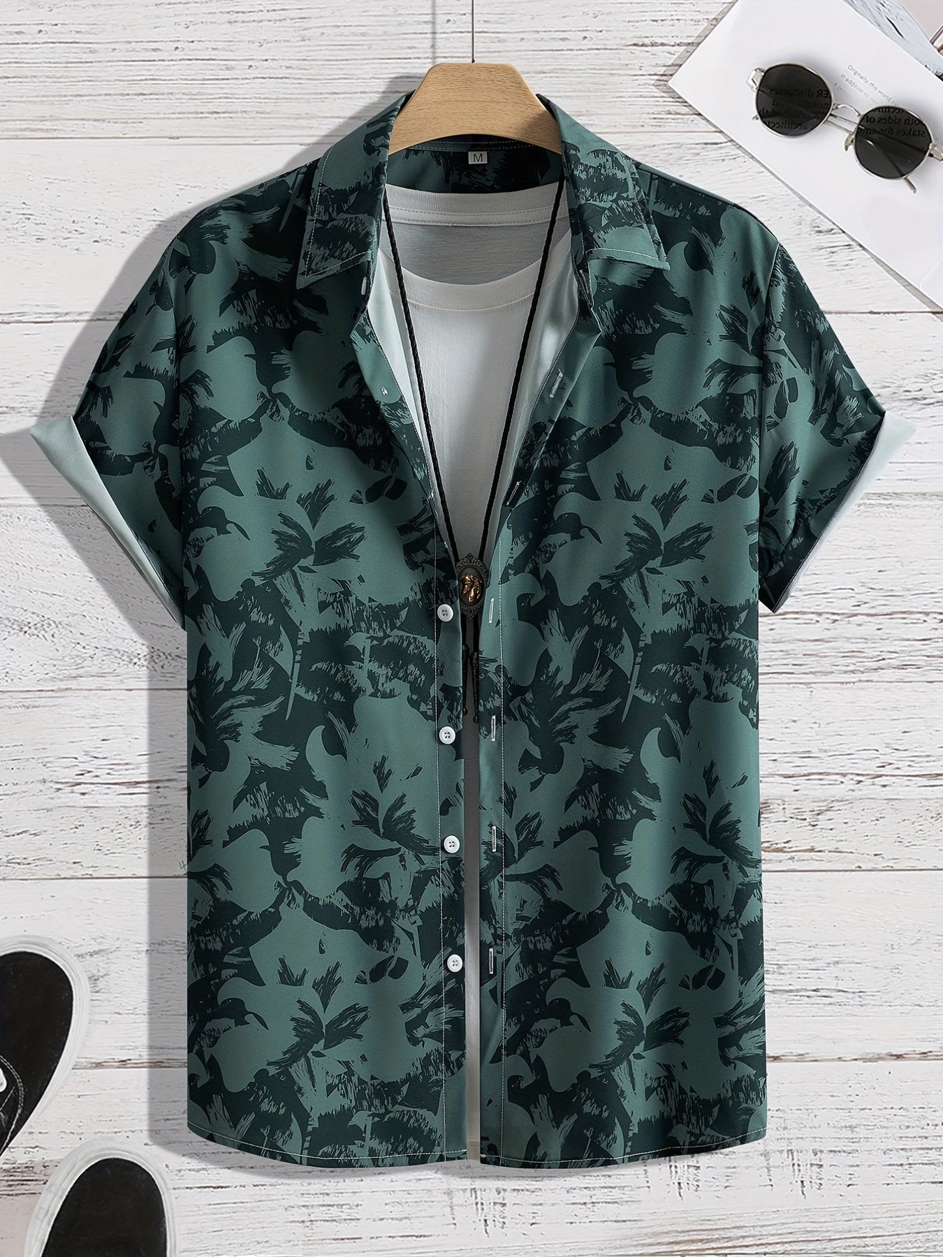 Flower Silhouette Pattern Men's Short Sleeve Hawaiian Shirt