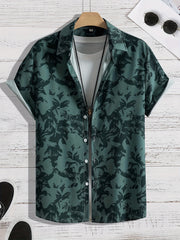 Flower Silhouette Pattern Men's Short Sleeve Hawaiian Shirt