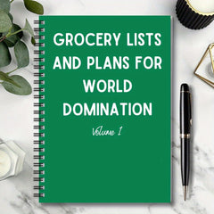 Fun Spiral Notebook Diary 1pc Grocery Lists and Plans for World Domination