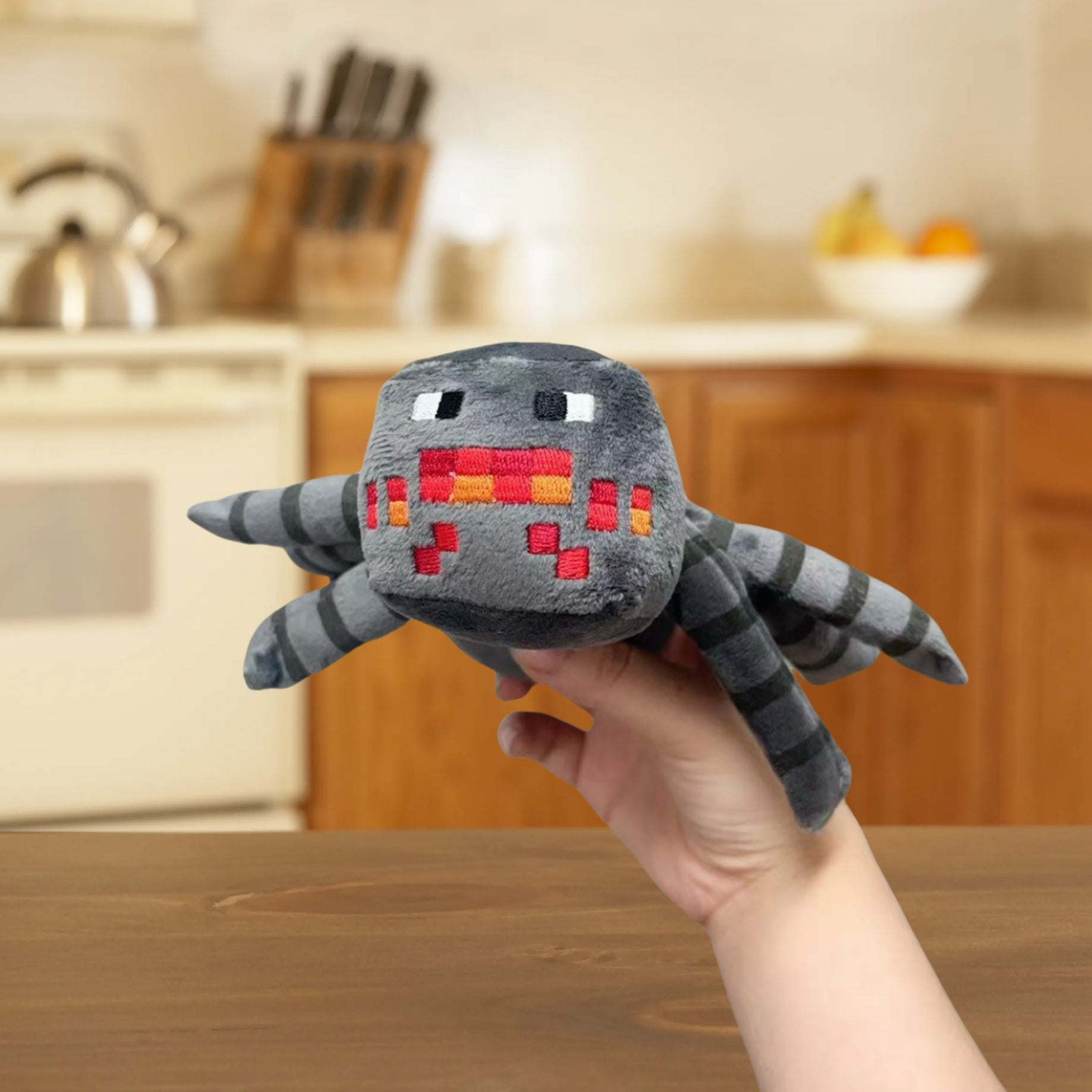 Zombie Spider Plush Toy with Red Eyes and Teeth