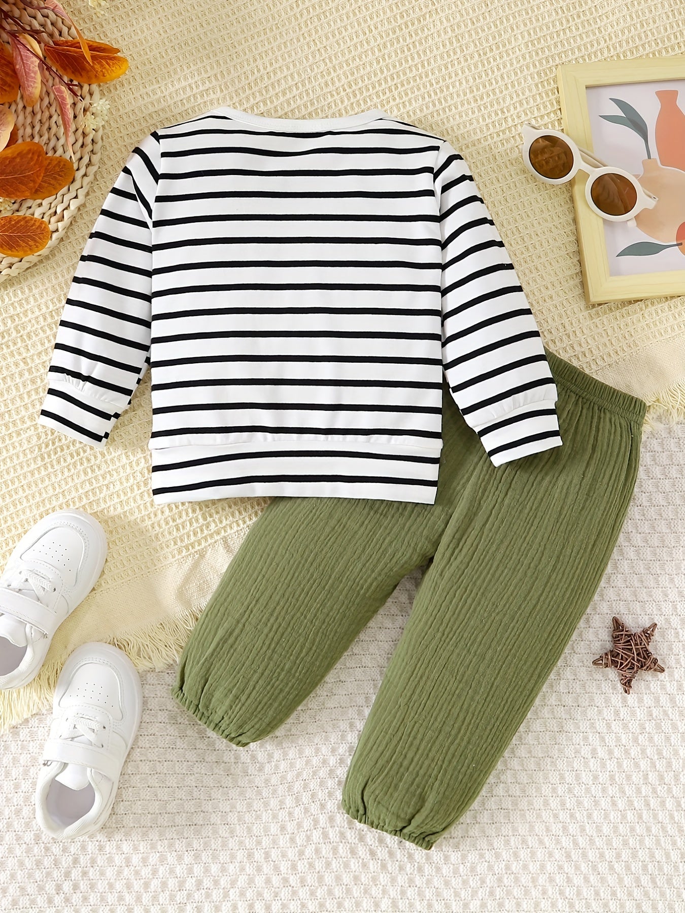 Striped Long Sleeve Top Solid Pants Set
