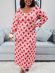 Heart Print Long Sleeve Tee Nightdress