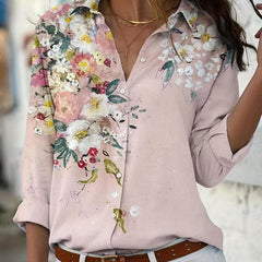 Floral Print Button Up Long Sleeve Blouse