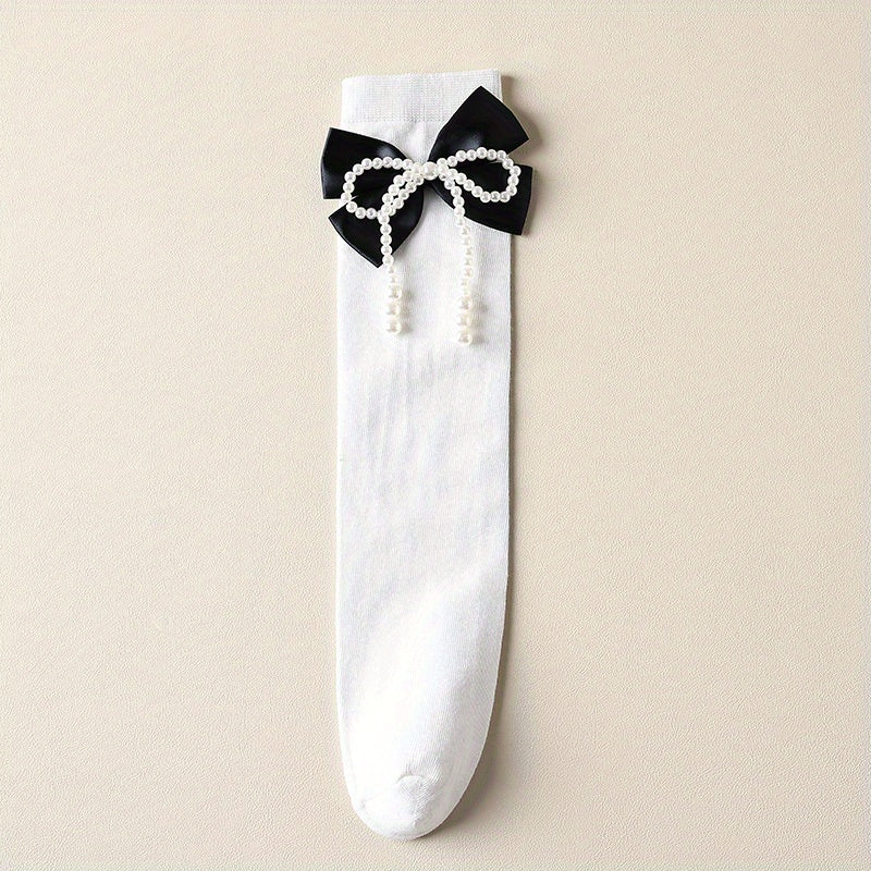 Pearl Big Bow Socks for Kids Over 3 Years