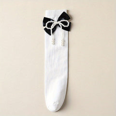 Pearl Big Bow Socks for Kids Over 3 Years