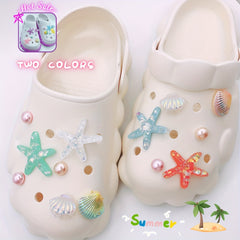 13pcs Shoe Charms For Crocs Translucent Starfish & Shell Pearl Summer Beach
