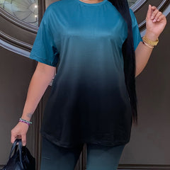 Ombre Two piece Set Casual Short Sleeve T shirt & Skinny Shorts