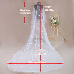 Romantic Floral Bridal Veil with Comb Double Layer Long Train