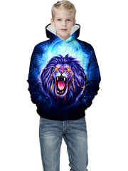 Colorful Lion Print Boys Hooded Sweatshirt