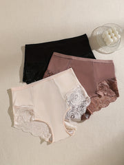 3pcs Lace Briefs Scallop Trim Panties Women's Lingerie