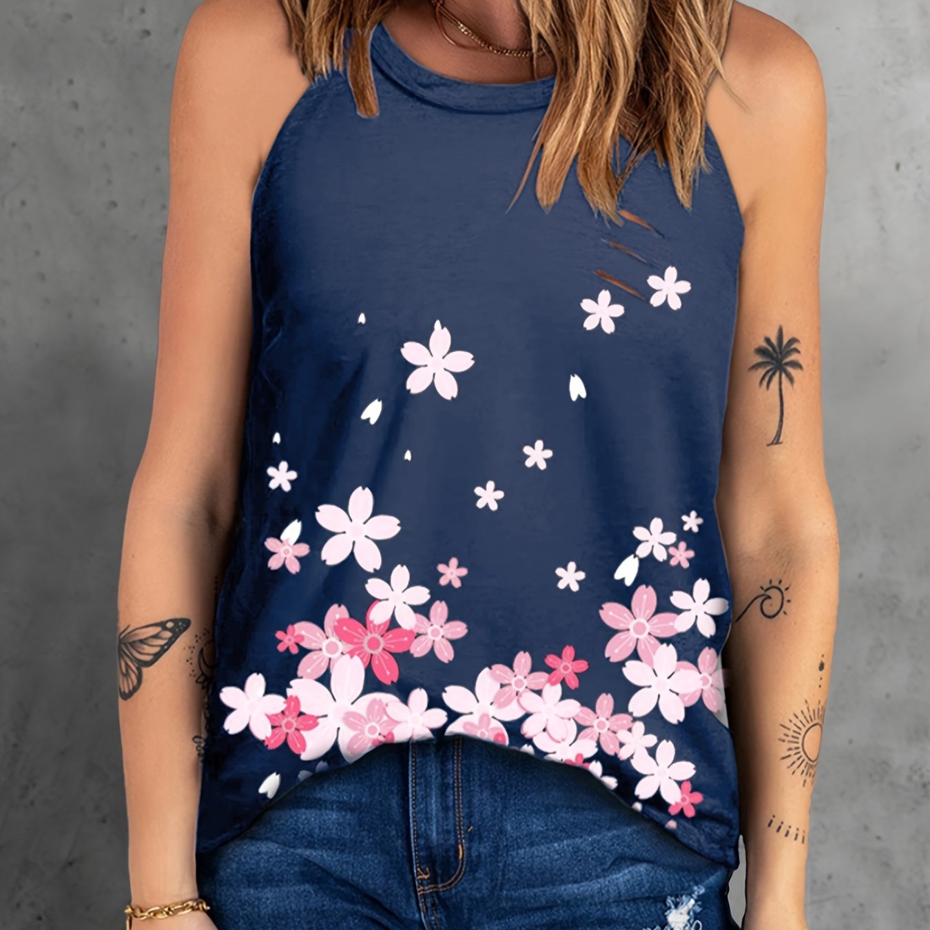Floral Graphic Halter Tank Tops Summer Sleeveless Shirts Women's Clothing