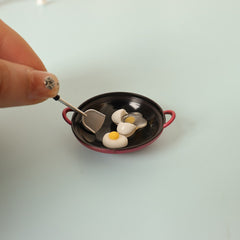 Dollhouse Cooking Set Tiny Frying Pan & Fried Eggs 4pcs