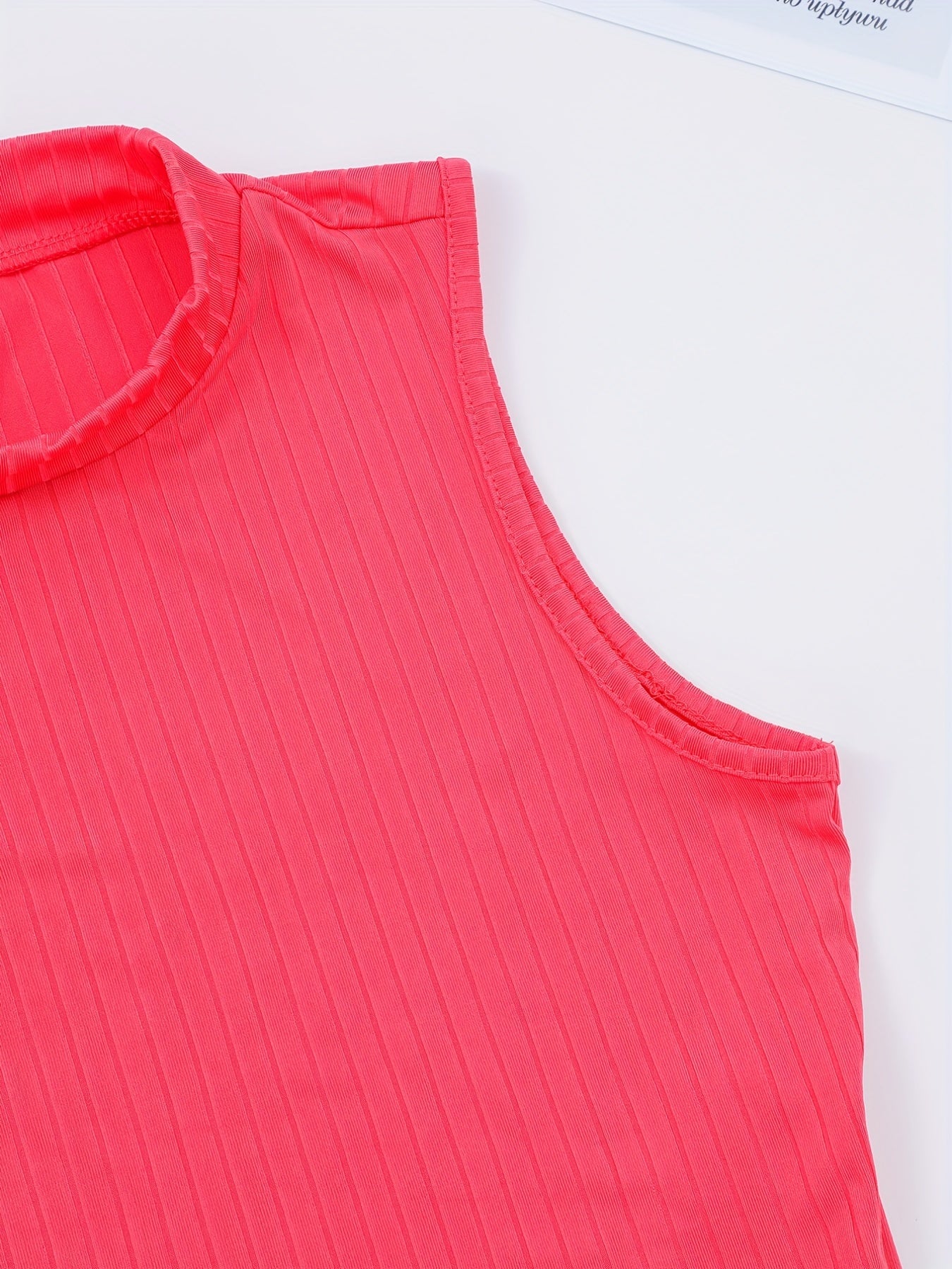 High Neck Crop Tank Top Ribbed Solid Casual Top