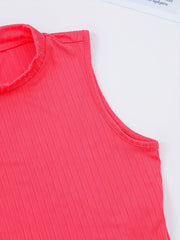 High Neck Crop Tank Top Ribbed Solid Casual Top