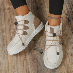 Plush Lined Thermal Flat Snow Boots Non Slip Fall Winter Warm Shoes