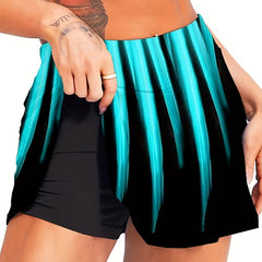 Random Print Plus Size Sports Skort High Rise Stretch Skort With Pockets