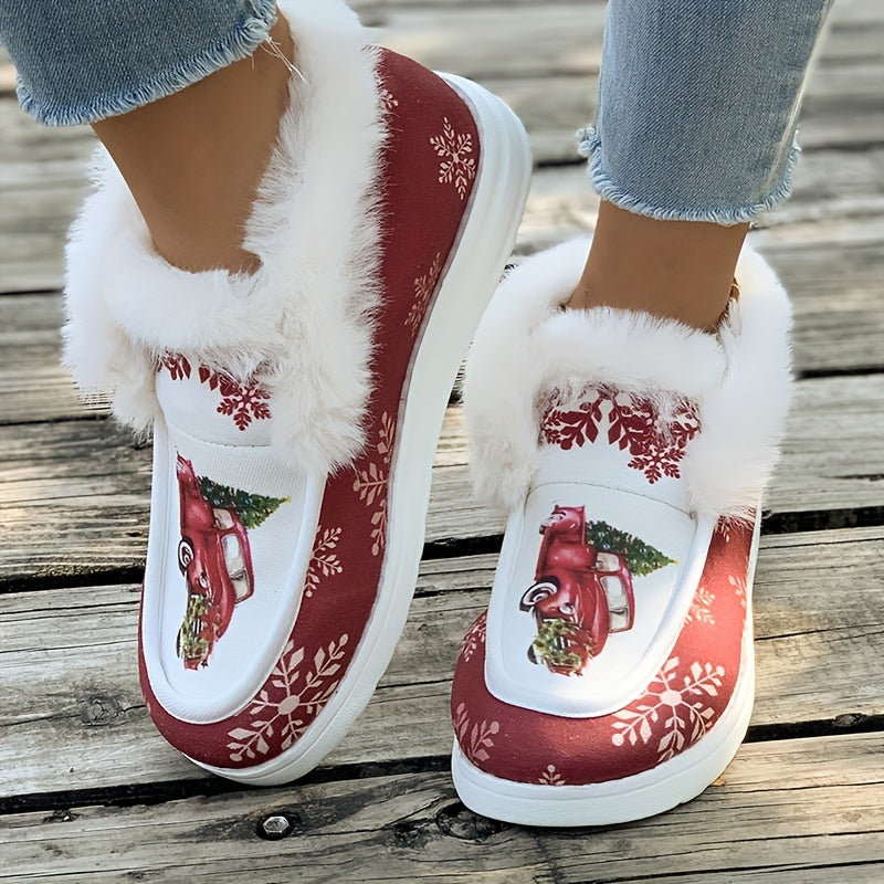 Snowflake Print Plush Lined Thermal Furry Snow Boots