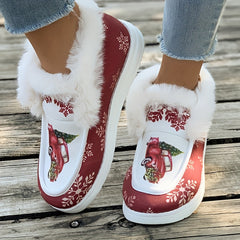 Snowflake Print Plush Lined Thermal Furry Snow Boots