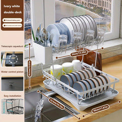 2 Tier Dish Drying Rack & Storage Shelf Large Capacity for Tableware