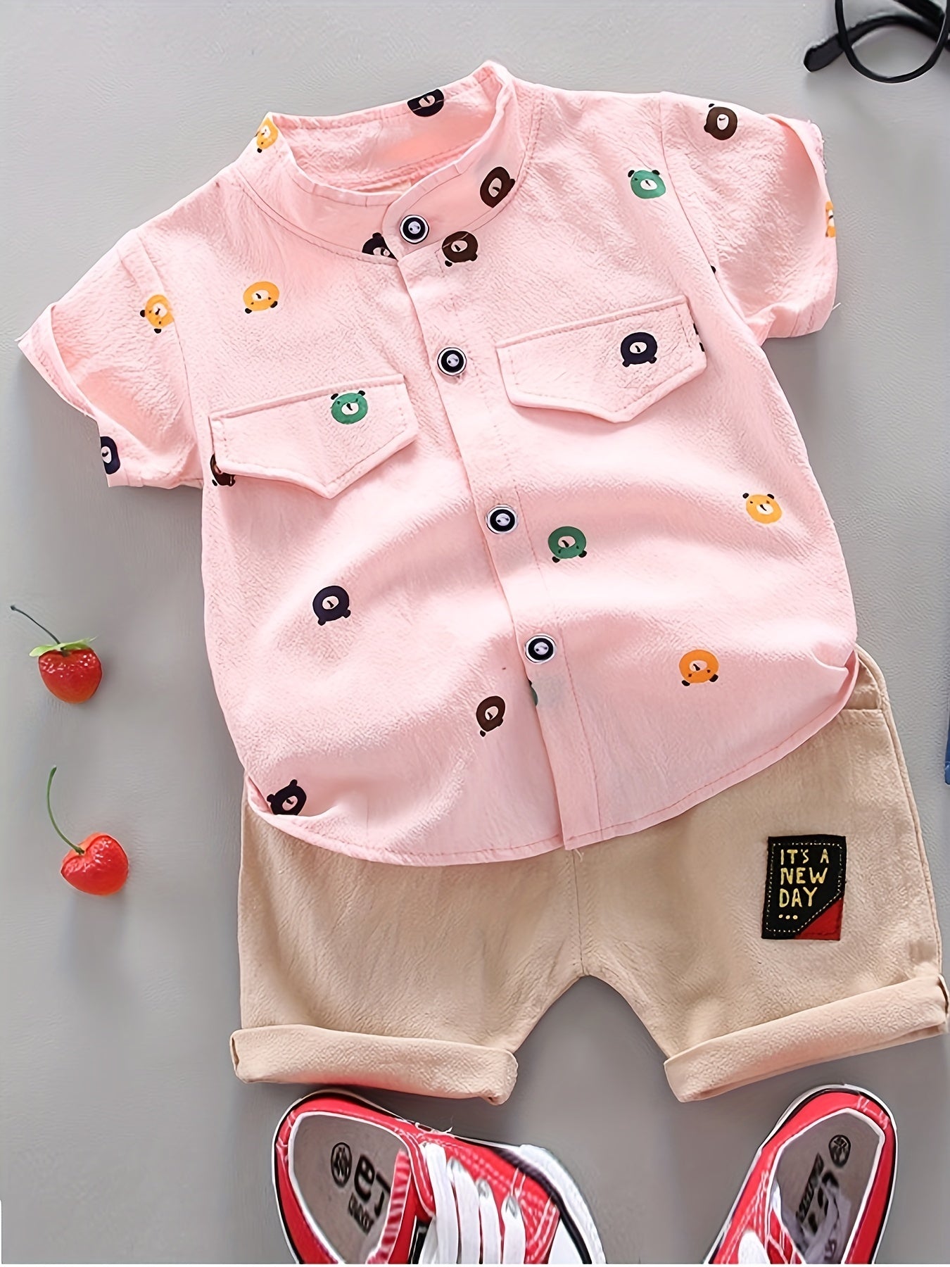 Baby Boys Bear Print Casual Outfit Shirt & Shorts
