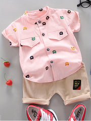 Baby Boys Bear Print Casual Outfit Shirt & Shorts