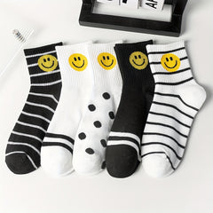 5 Pairs Smiling Face Print Socks Mid Tube Women's Stockings