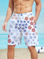 Floral Pattern Quick Drying Mesh Lining Swim Trunk Men's Swimwear