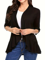 Open Front Ruffle Trim Cardigan