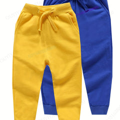 2pcs Boys Solid Drawstring Sweatpants Soft Comfortable Trousers For Spring Fall