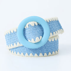 Candy Woven Belt Round Buckle Dress Belt Stylish Casual Straw Waist Belts