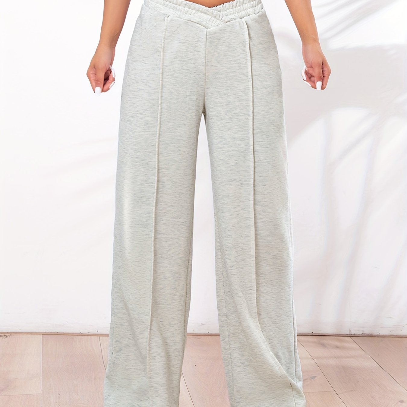 Solid Straight Leg Pants Casual Elastic Waist Women's Clothing