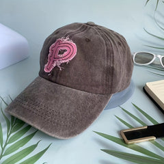 Monochrome Letter P Embroidery Baseball Cap Sun Hat