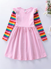 Unicorn Cotton Dress For Girls Long Sleeve Playwear